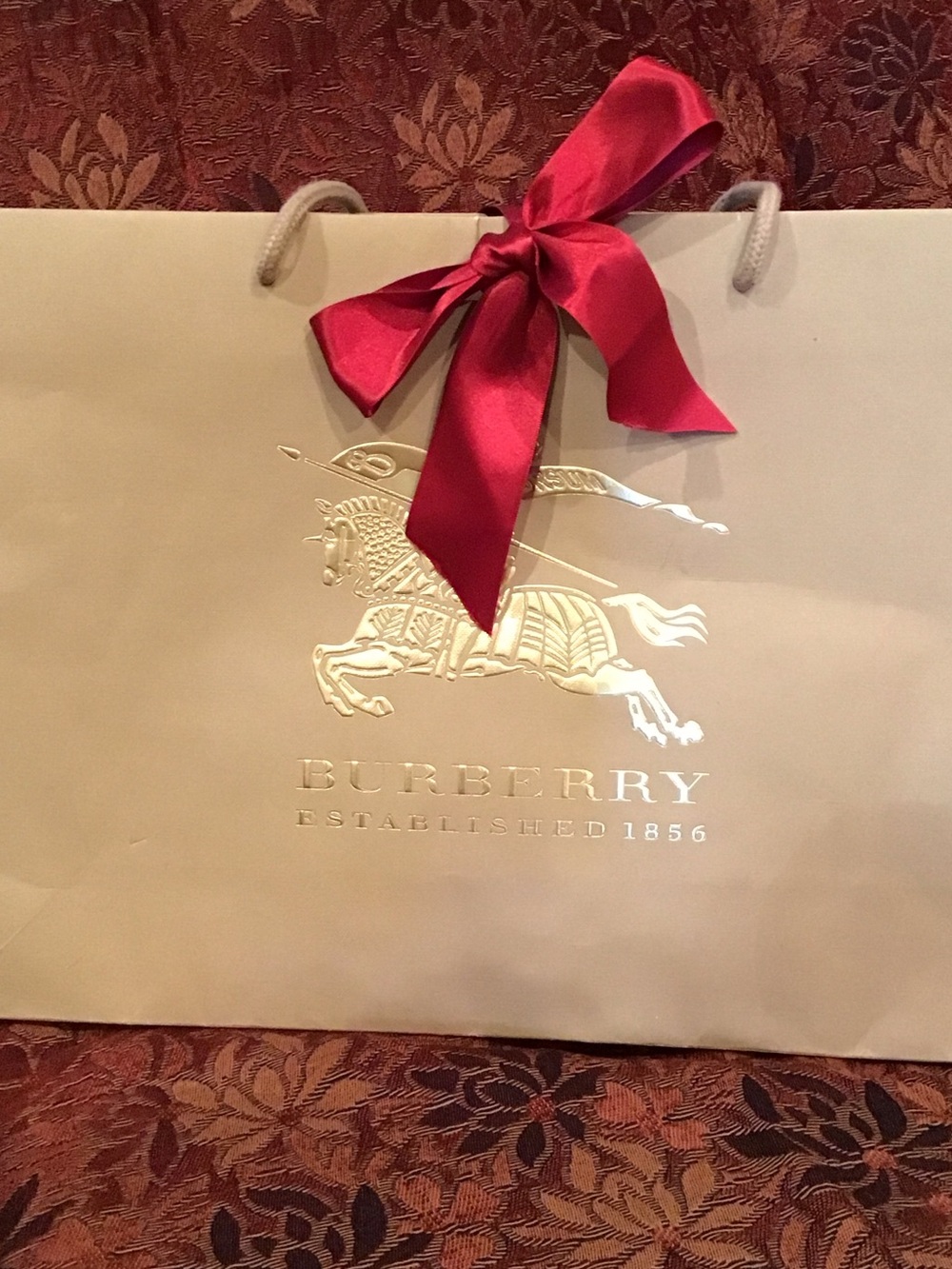 Burberry Large Tan Gift Bag with Gold Emblem